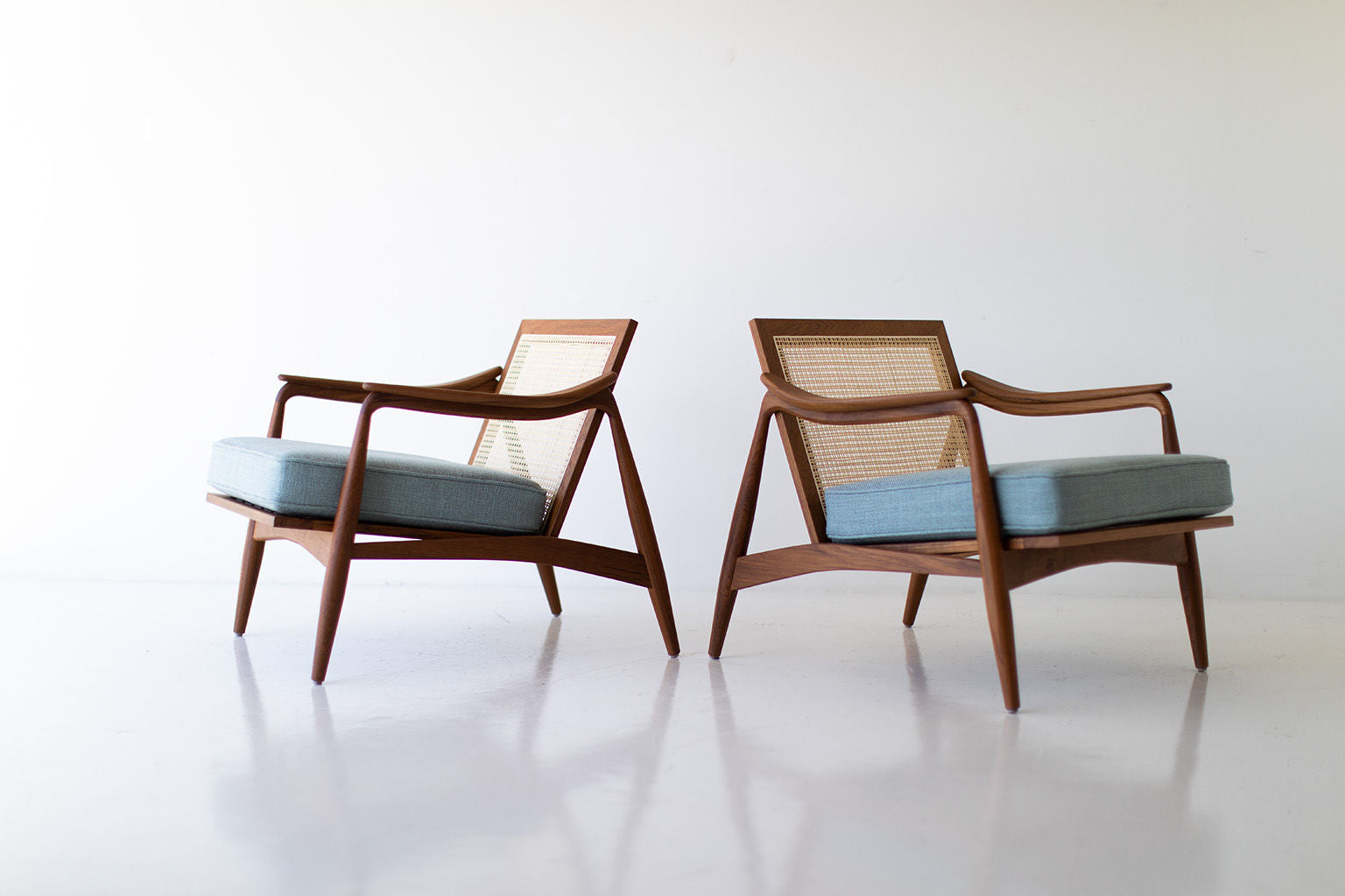 Lawrence Peabody Cane Back Teak Lounge Chairs - 2001P