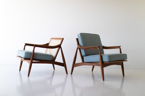 Lawrence Peabody Cane Back Teak Lounge Chairs - 2001P