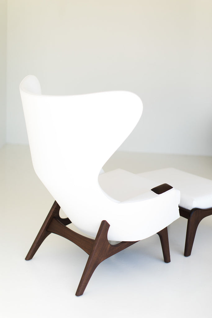 Craft Modern White Wing Chair and ottoman - 1407, image 