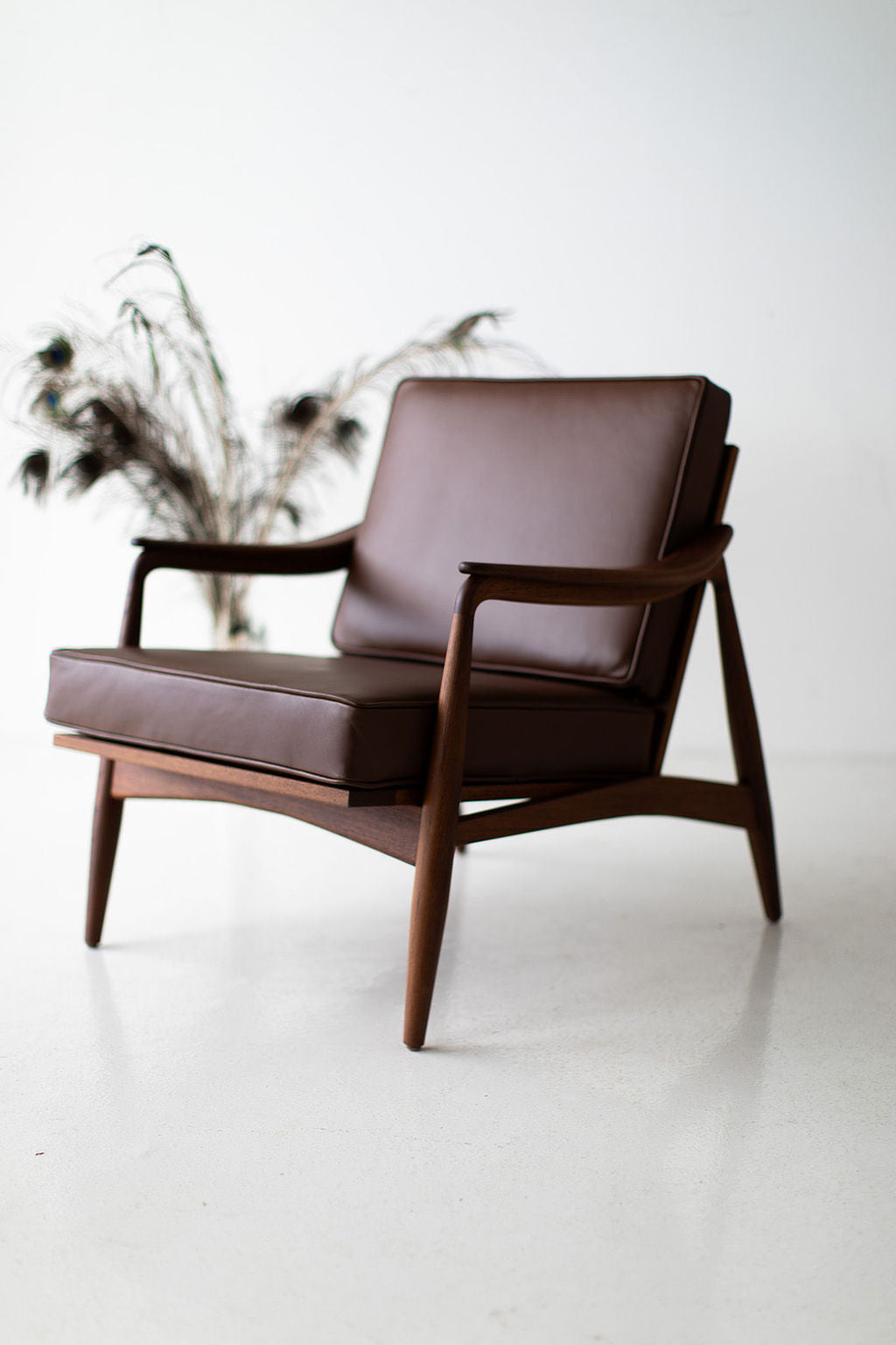 Lawrence Peabody Leather Cane Back Teak Lounge Chair, image 2