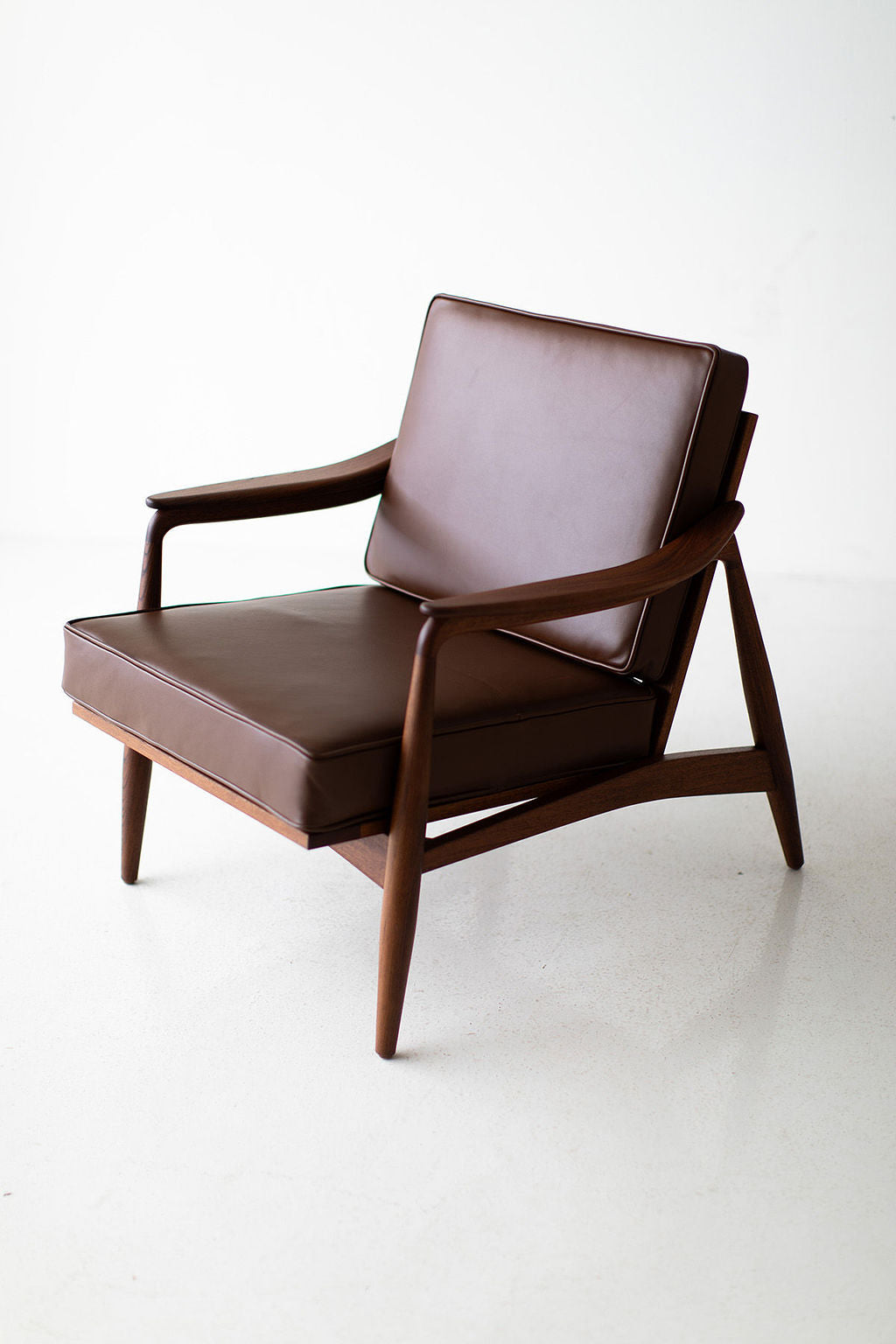 Lawrence Peabody Leather Cane Back Teak Lounge Chair, image 4