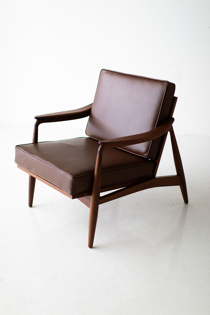 Lawrence Peabody Leather Cane Back Teak Lounge Chair, image 4