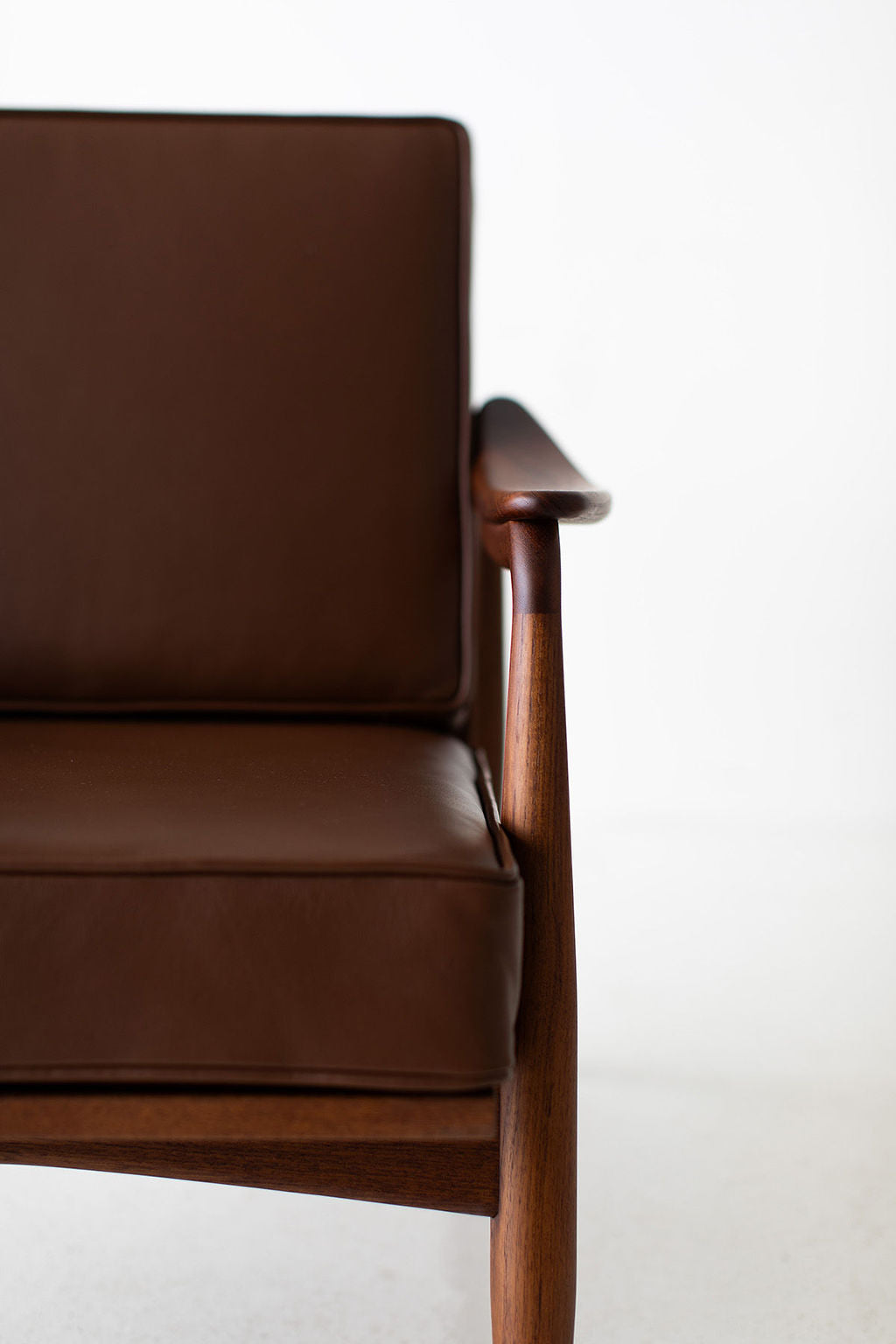 Lawrence Peabody Leather Cane Back Teak Lounge Chair, image 5