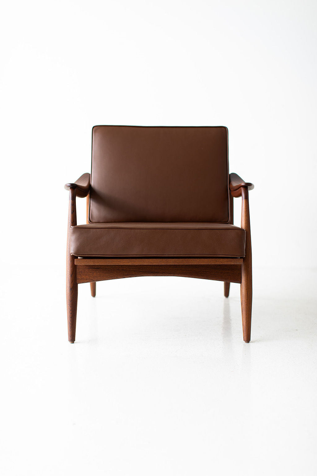 Lawrence Peabody Leather Cane Back Teak Lounge Chair, image 8
