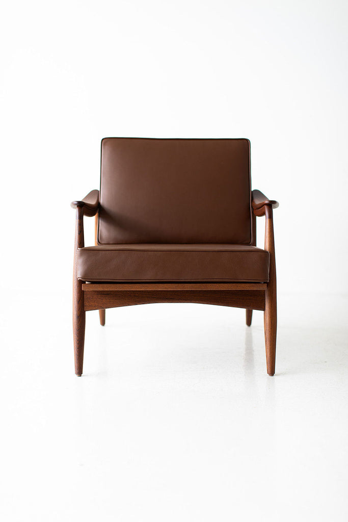 Lawrence Peabody Leather Cane Back Teak Lounge Chair, image 8