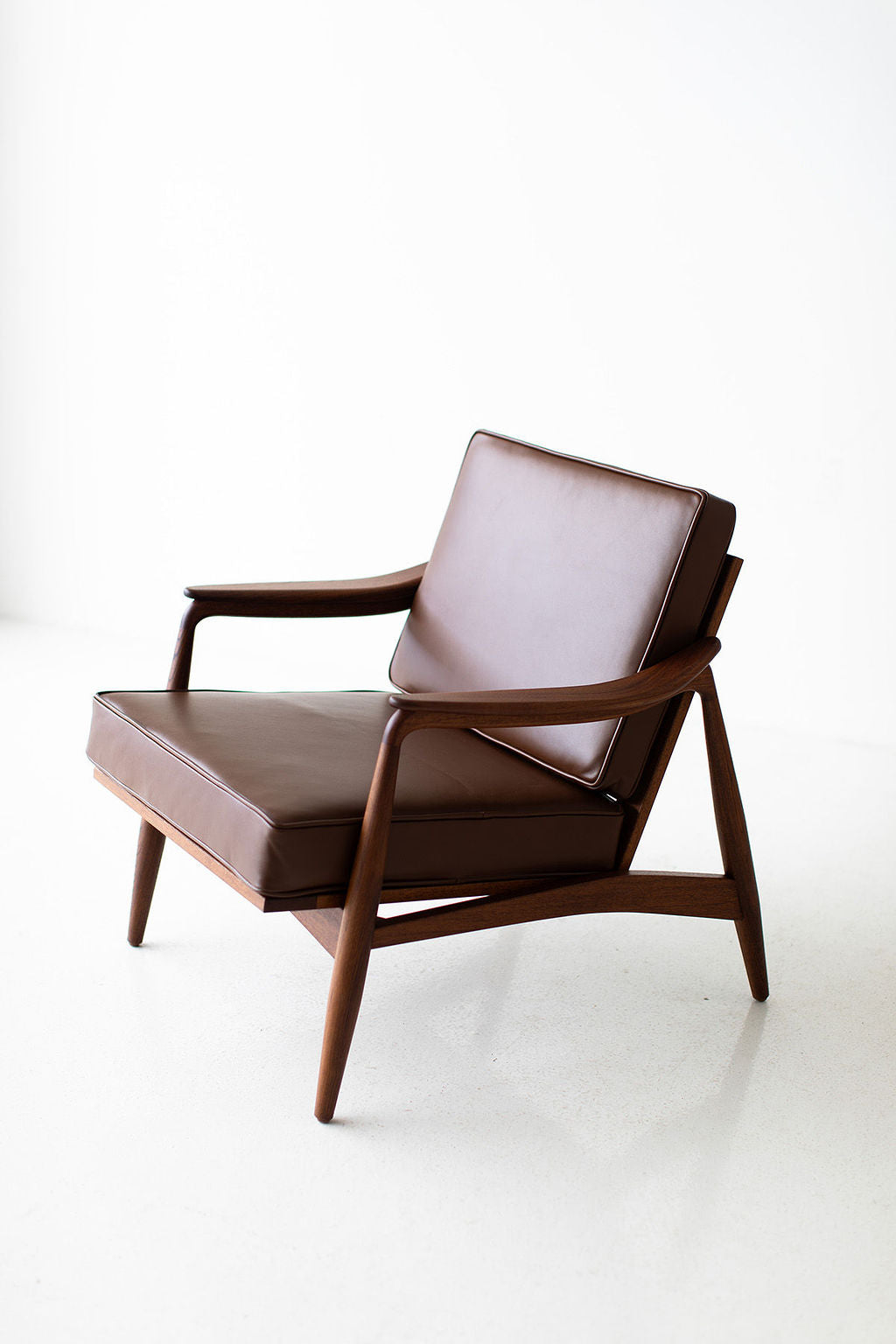Lawrence Peabody Leather Cane Back Teak Lounge Chair, image 9
