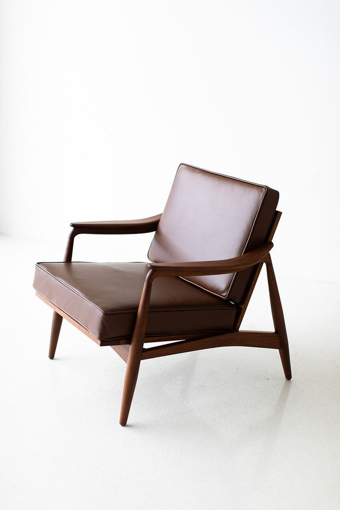 Lawrence Peabody Leather Cane Back Teak Lounge Chair, image 9