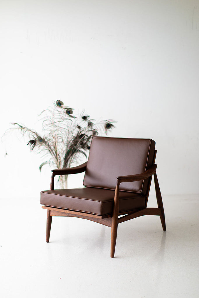 Lawrence Peabody Leather Cane Back Teak Lounge Chair, image 10